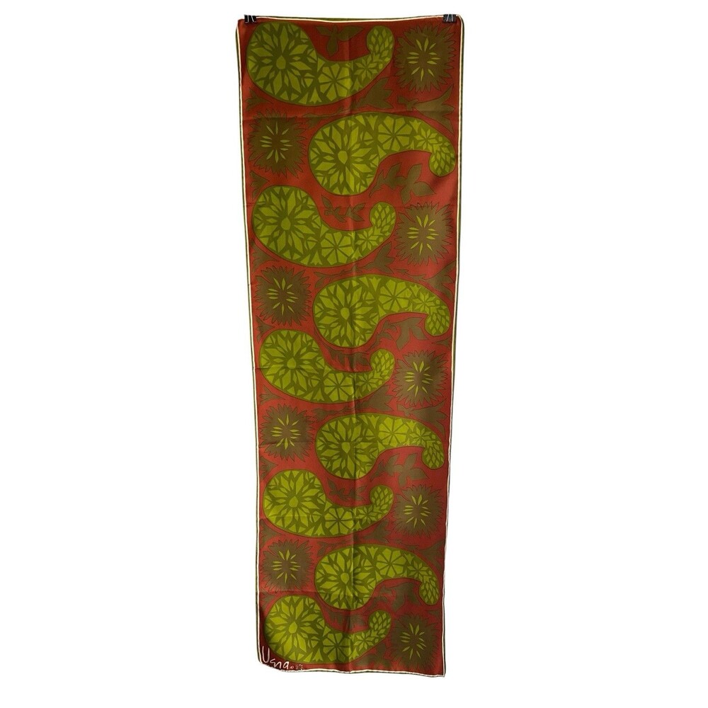 Vintage Vera Neumann Scarf Oblong Green Rust Brown Avacado Paisley Ladybug MCM - Picture 2 of 3